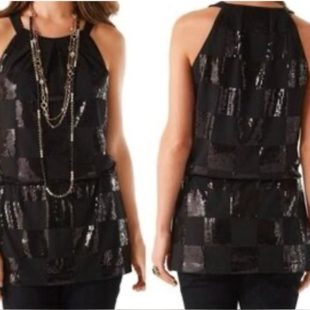 Whbm Sequin Check Halter Tunic Patchwork Sequins … - image 1
